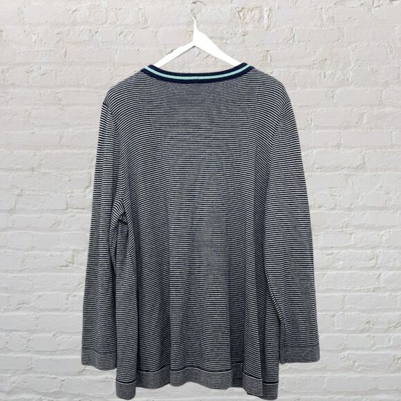 โจ J.Jill Striped Cardigan XL ๐ Black Wool Blend Button Front V-Neck ๐ - Picture 3 of 15